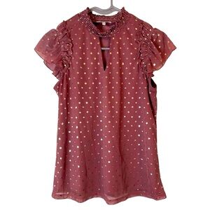 Poppi Women’s Mauve Gold Polka Dot Blouse Size Small‎